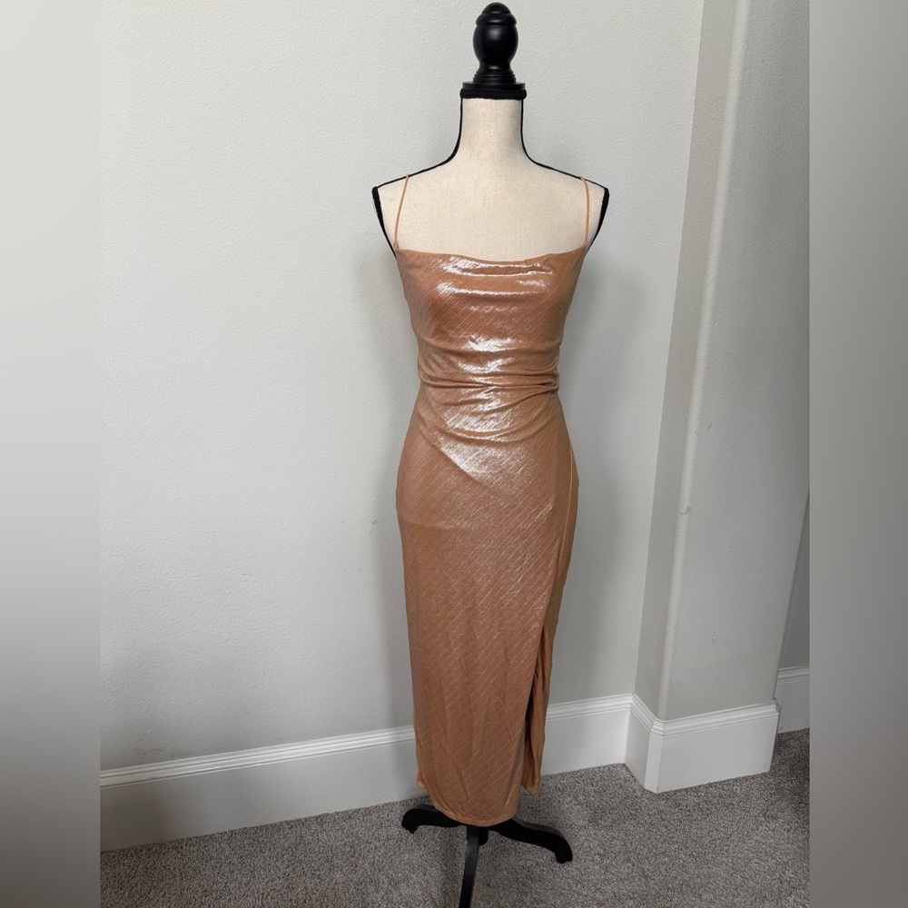 Urban Outfitters Midi Glam Dress in Gold Shimmer